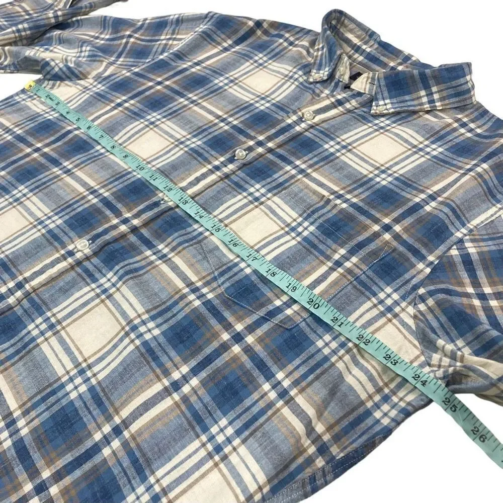 Lands End Shirt Mens Large L Blue‎ Plaid Tailored Fit Long Sleeve Button Down